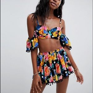 ASOS Trendy Floral Polka Dot Pom Swim Bikini 🌸🖤